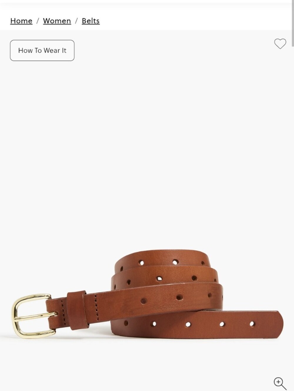 J.Crew Factory Perforated Brown Leather Belt XS/S with Gold Buckle New